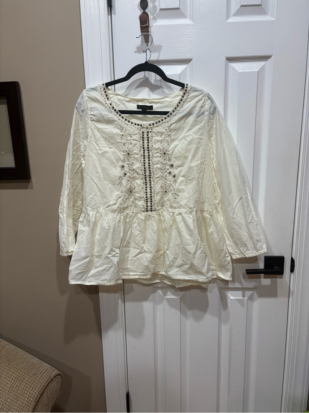 Sweet Magnolia Cream Embroidered Peplum Top / Size L